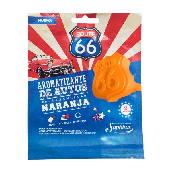 Aromatizante de Autos Saphirus Route 66 Naranja x2u.